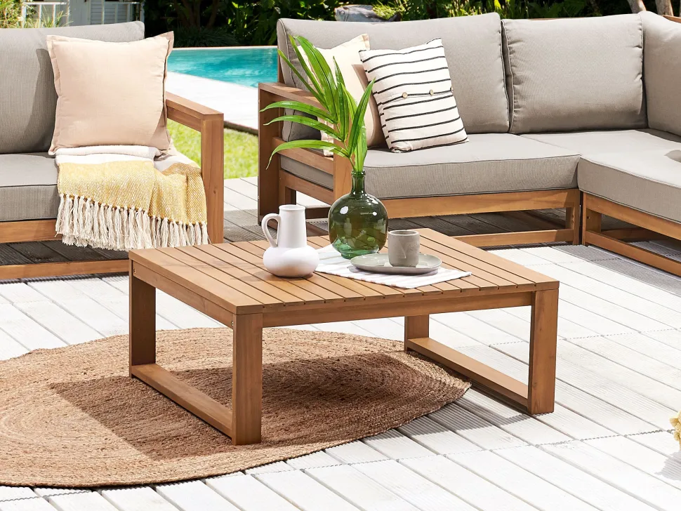 Garten Beistelltisch Akazienholz Hellbraun 90 X 75 Cm Timor Ii