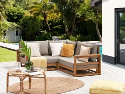 Garten Ecksofa Akazienholz Hellbraun 2-Sitzer Auflagen Taupe Timor Ii
