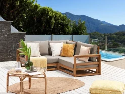Garten Ecksofa Akazienholz Hellbraun 2-Sitzer Auflagen Taupe Timor Ii