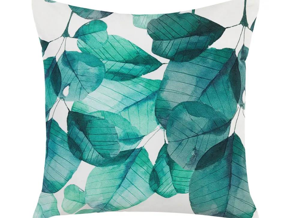 Gartenkissen Mit Blattermotiv Turkisblau-Weis 45 X 45 Cm 2Er Set Trebbo