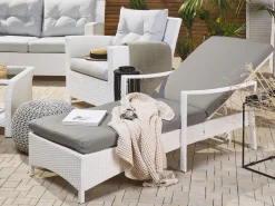 Gartenliege Rattan Weis Auflage Grau Vasto