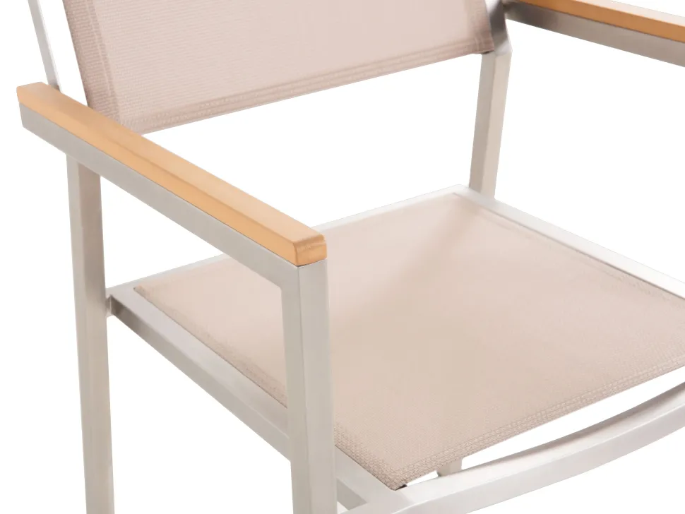 Gartenmöbel Set Crashglas 220 X 100 Cm 8-Sitzer Stühle Textilbespannung Beige Grosseto