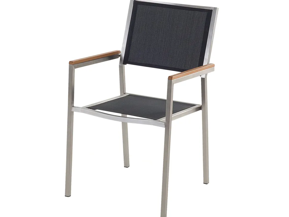 Gartenmöbel Set Glasplatte Schwarz 180 X 90 Cm 6-Sitzer Stühle Textilbespannung Schwarz Grosseto