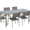 Gartenmöbel Set Glasplatte Schwarz 180 X 90 Cm 6-Sitzer Stühle Textilbespannung Grau Grosseto
