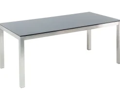 Gartenmöbel Set Glasplatte Schwarz 180 X 90 Cm 6-Sitzer Stühle Textilbespannung Grau Grosseto