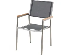 Gartenmöbel Set Glasplatte Schwarz 180 X 90 Cm 6-Sitzer Stühle Textilbespannung Grau Grosseto