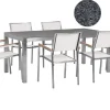 Gartenmöbel Set Granit Grau Poliert 180 X 90 Cm 6-Sitzer Stühle Textilbespannung Weis Grosseto