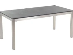 Gartenmöbel Set Naturstein Schwarz Geflammt 180 X 90 Cm 6-Sitzer Stühle Textilbespannung Weis Grosseto