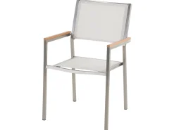 Gartenmöbel Set Naturstein Schwarz Geflammt 180 X 90 Cm 6-Sitzer Stühle Textilbespannung Weis Grosseto