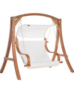 Gartenschaukel Larchenholz Dunkelbraun Sonnendach Beige Aprilia