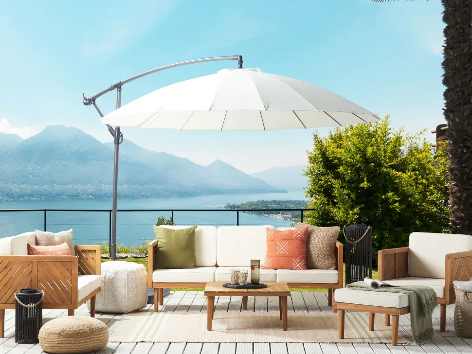 Gartensessel Akazienholz Hellbraun Auflagen Creme Baratti