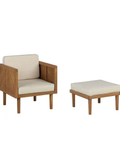 Gartensessel Akazienholz Hellbraun Auflagen Creme Mit Ottomane Baratti