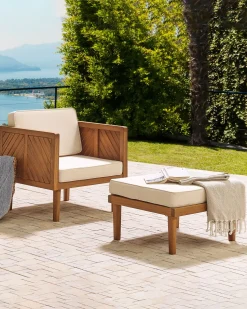 Gartensessel Akazienholz Hellbraun Auflagen Creme Mit Ottomane Baratti