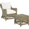 Gartensessel Mit Hocker Rattan Naturlich Auflagen Cremeweis Ribolla