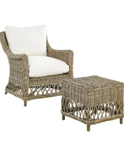 Gartensessel Mit Hocker Rattan Naturlich Auflagen Cremeweis Ribolla