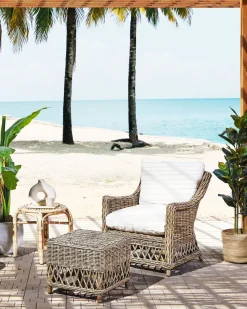 Gartensessel Mit Hocker Rattan Naturlich Auflagen Cremeweis Ribolla