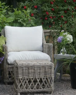 Gartensessel Mit Hocker Rattan Naturlich Auflagen Cremeweis Ribolla