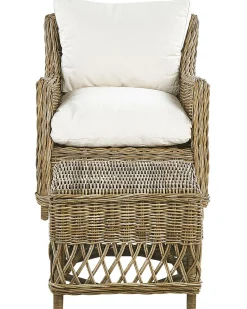 Gartensessel Mit Hocker Rattan Naturlich Auflagen Cremeweis Ribolla