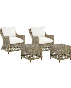 Gartensessel Mit Hocker Rattan Naturlich 2Er Set Auflagen Cremeweis Ribolla