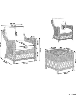 Gartensessel Mit Hocker Rattan Naturlich 2Er Set Auflagen Cremeweis Ribolla