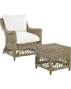Gartensessel Mit Hocker Rattan Naturlich 2Er Set Auflagen Cremeweis Ribolla