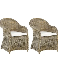 Gartensessel Rattan Naturlich 2Er Set Auflagen Cremeweis Susua