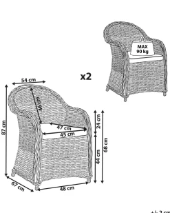 Gartensessel Rattan Naturlich 2Er Set Auflagen Cremeweis Susua