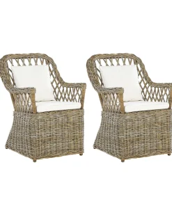 Gartensessel Rattan Naturlich 2Er Set Auflagen Cremeweis Maros