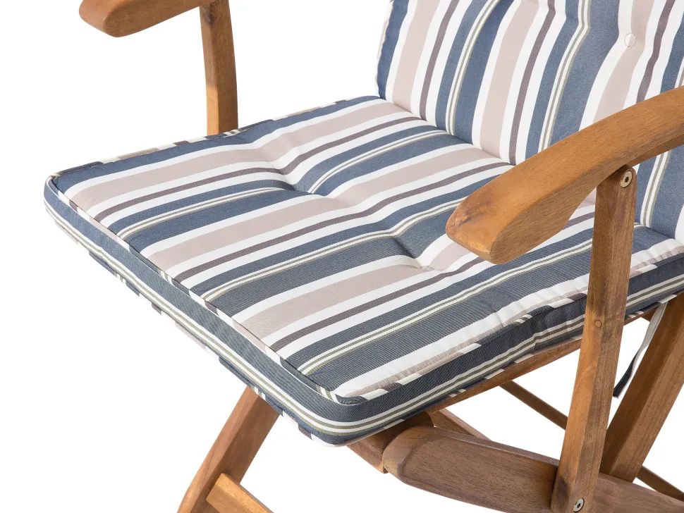 Gartenset Akazienholz Hellbraun 8-Sitzer Auflagen Dunkelblau-Beige Sonnenschirm Maui