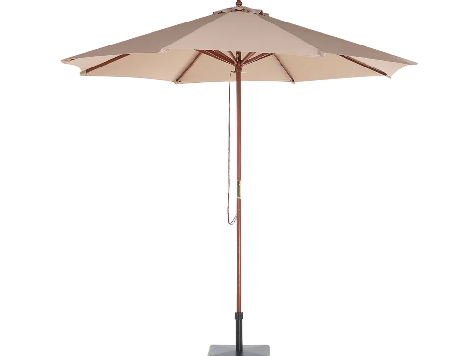 Gartenset Akazienholz Hellbraun 8-Sitzer Auflagen Dunkelblau-Beige Sonnenschirm Maui