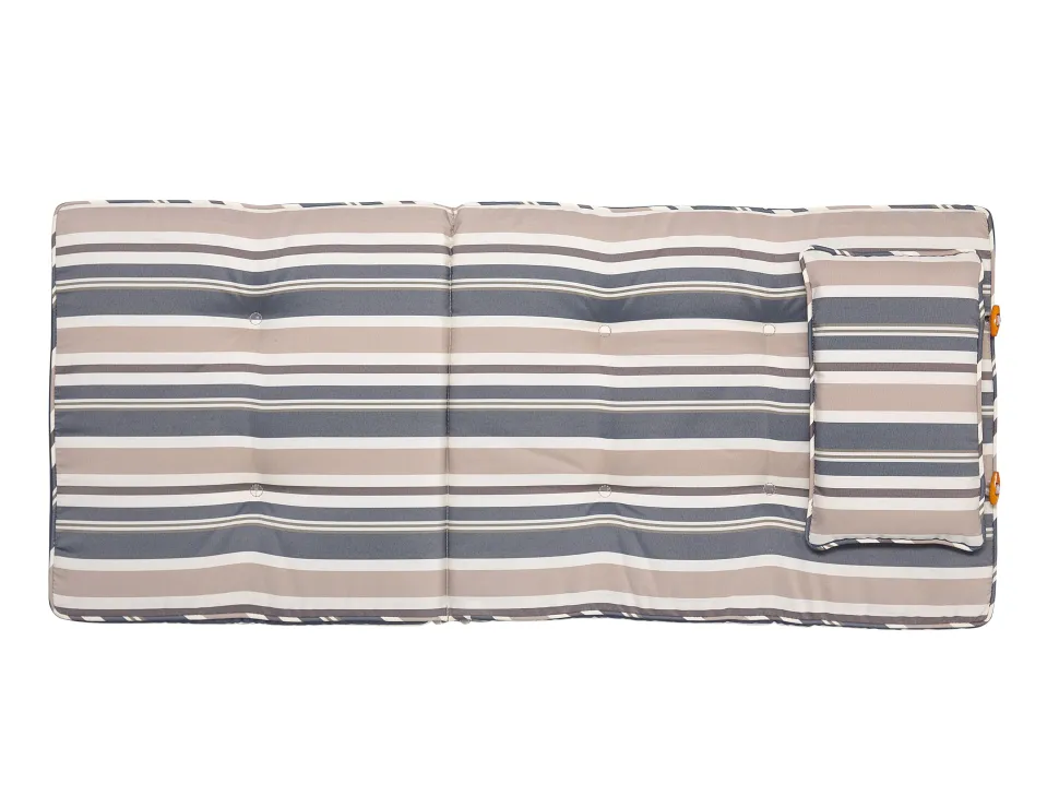 Gartenset Akazienholz Hellbraun 8-Sitzer Auflagen Dunkelblau-Beige Sonnenschirm Maui