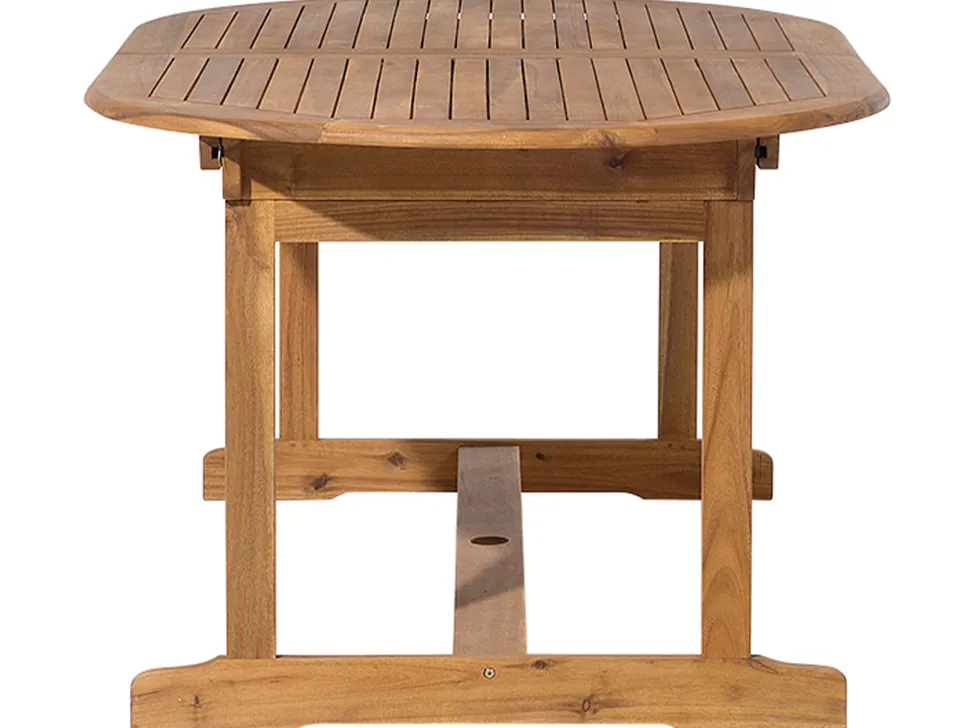 Gartenset Akazienholz Hellbraun 8-Sitzer Auflagen Dunkelblau-Beige Sonnenschirm Maui