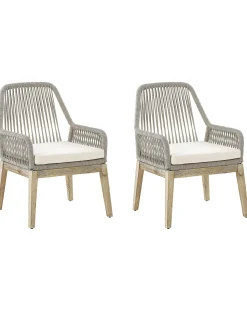 Gartenstuhl Beige / Heller Holzfarbton 2Er Set Auflagen Cremeweis Olbia