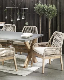 Gartenstuhl Beige / Heller Holzfarbton 2Er Set Auflagen Cremeweis Olbia