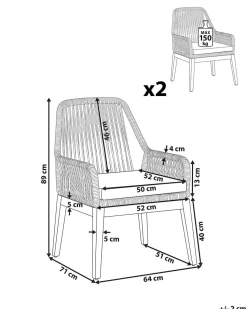 Gartenstuhl Beige / Heller Holzfarbton 2Er Set Auflagen Cremeweis Olbia