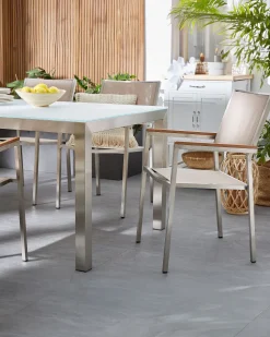 Gartenstuhl Beige 4Er Set Edelstahl Grosseto