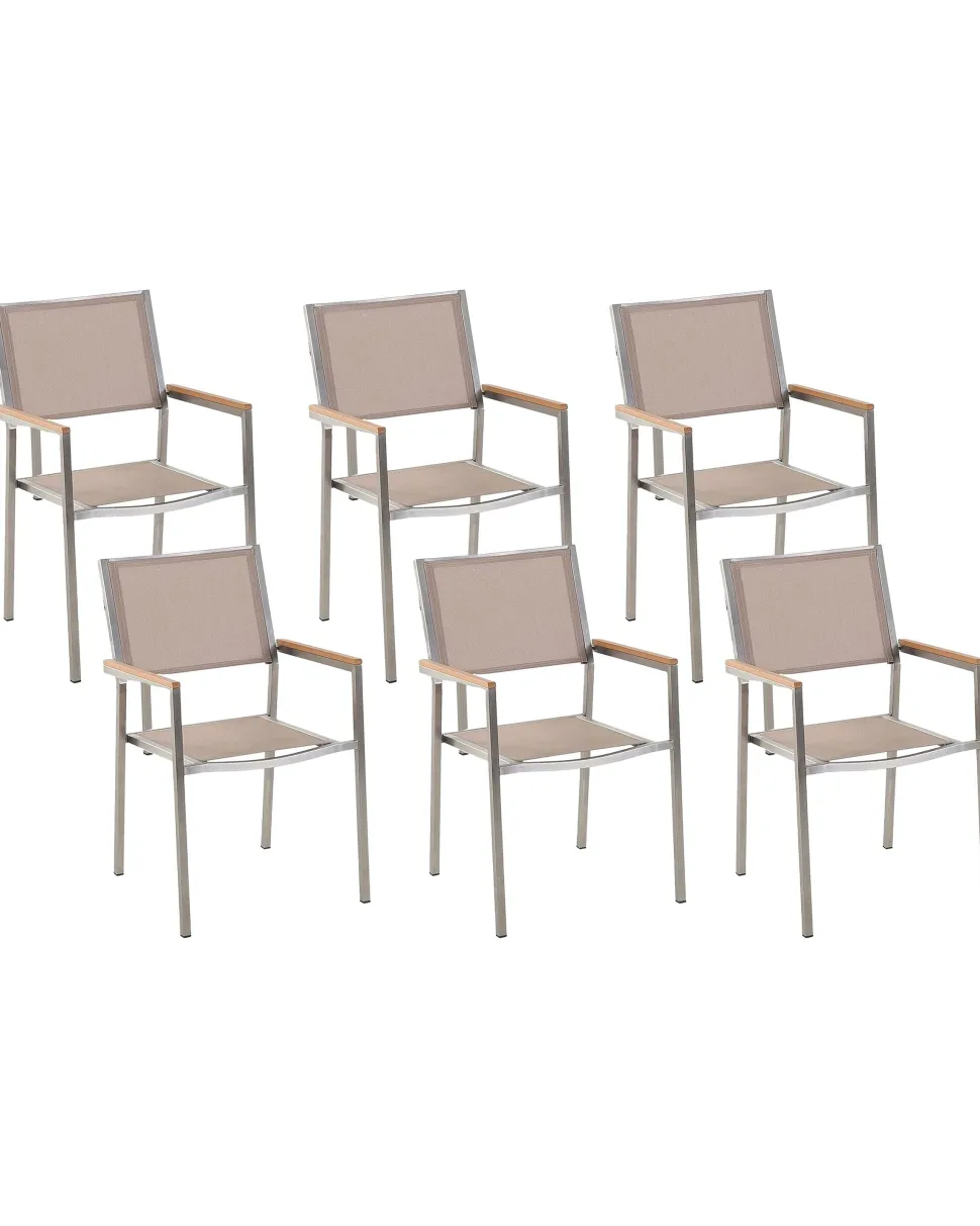 Gartenstuhl Beige 6Er Set Edelstahl Grosseto