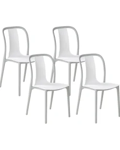 Gartenstuhl Kunststoff Weis / Grau 4Er Set Spezia