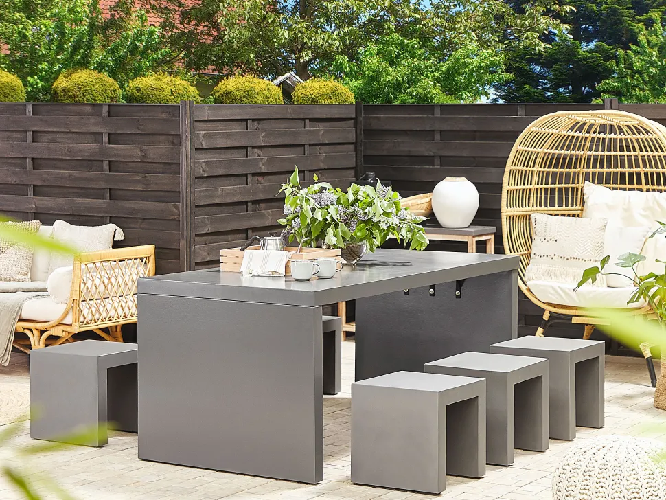 Gartentisch Beton Grau U-Form 180 X 90 Cm Taranto