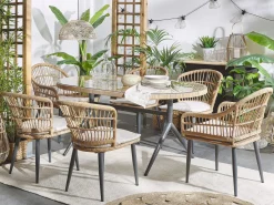 Gartentisch Glas / Rattan Beige 160 X 94 Cm Aliano