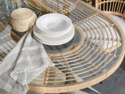 Gartentisch Glas / Rattan Beige 160 X 94 Cm Aliano