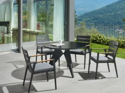Gartentisch Keramikglas / Aluminium Schwarz 110 Cm Olmetto