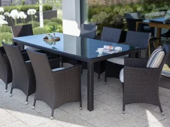 Gartentisch Rattan Dunkelbraun 220 X 100 Cm Italy