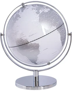 Globus Weis / Silber Stahl-Standfus 33 Cm Drake