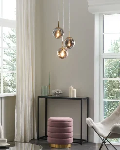 Hangelampe 3-Flammig Aus Transparentem Glas Und Messing Ralfes