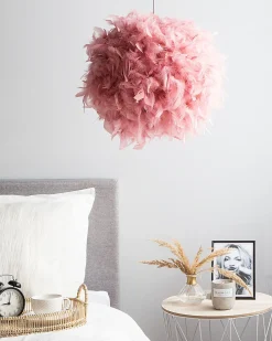 Hangeleuchte Echte Federn Rosa Kugelform Drava
