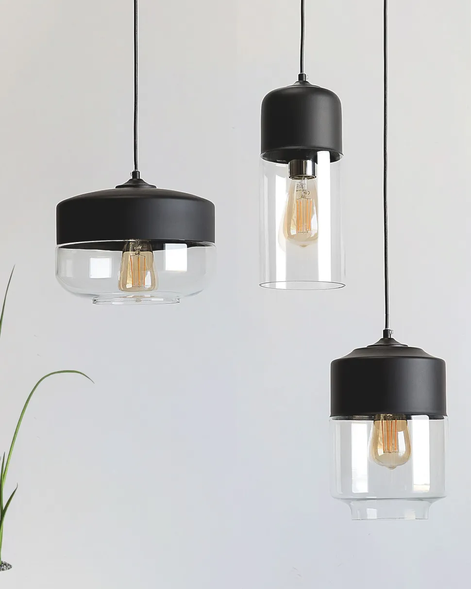 Hangeleuchte Glas Schwarz / Transparent Rund Murray
