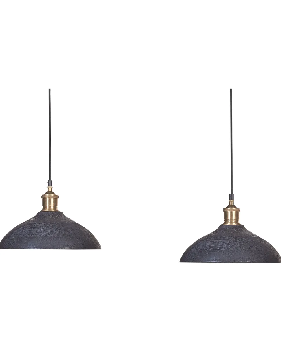 Hangeleuchte Mango Holz Schwarz / Messing 2-Flammig Kegelform Cheyyar