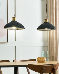 Hangeleuchte Mango Holz Schwarz / Messing 2-Flammig Kegelform Cheyyar