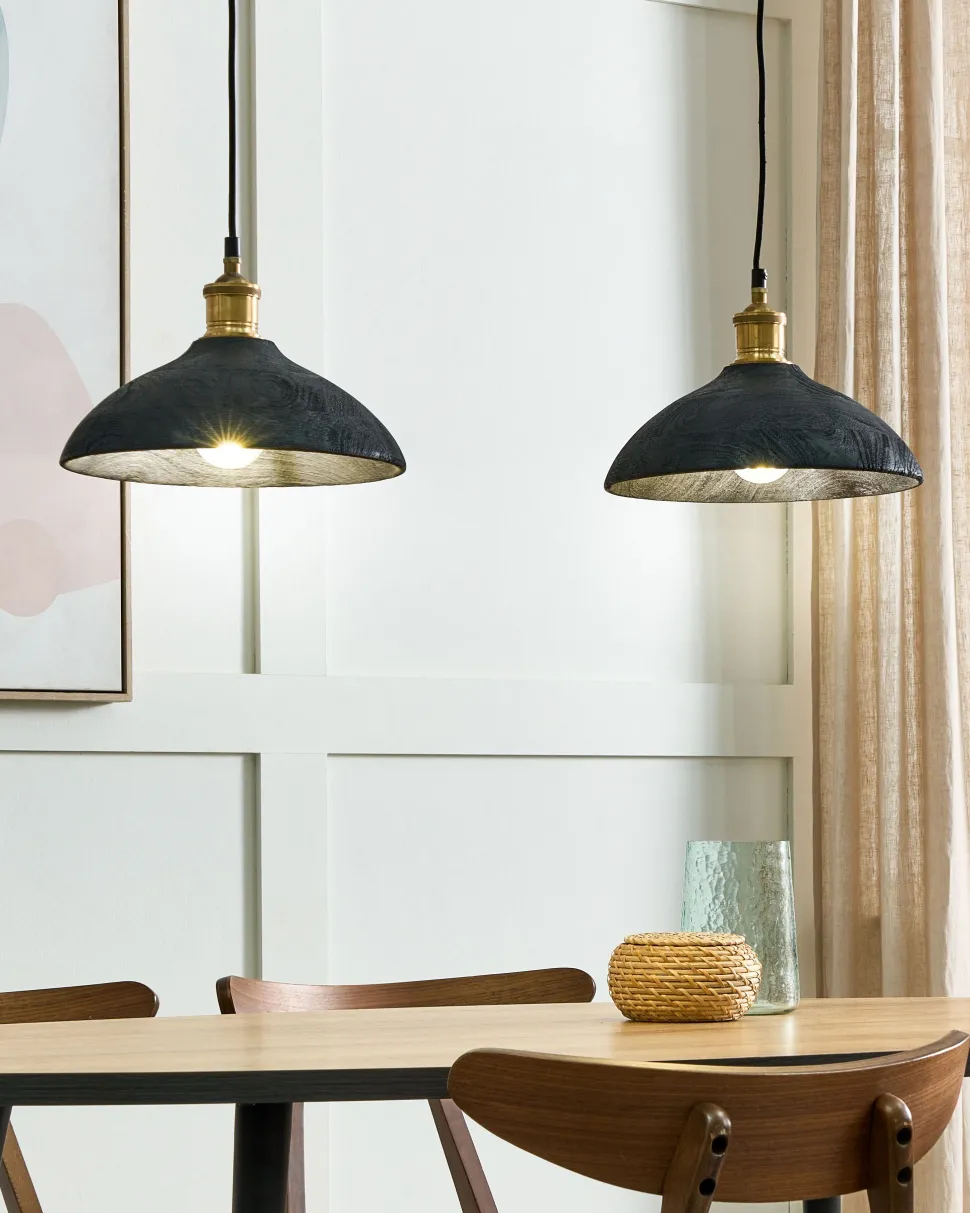 Hangeleuchte Mango Holz Schwarz / Messing 2-Flammig Kegelform Cheyyar